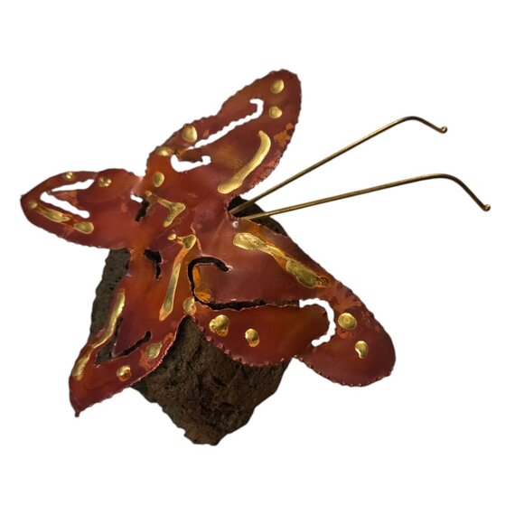 Metal Butterfly Sculpture Lava Rock Home Decor Art Vintage Mid Century Figurine - Picture 16 of 16